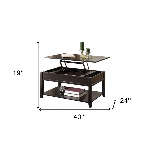 Homeroots 40" Black Manufactured Wood Lift Top Coffee Table With Storage   486054
