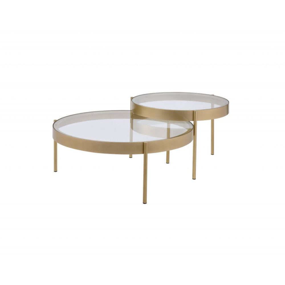 Homeroots 36" Clear And Gold Glass And Metal Round Nested Coffee Tables   486057