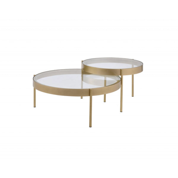 Homeroots 36" Clear And Gold Glass And Metal Round Nested Coffee Tables   486057