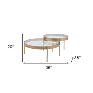 Homeroots 36" Clear And Gold Glass And Metal Round Nested Coffee Tables   486057