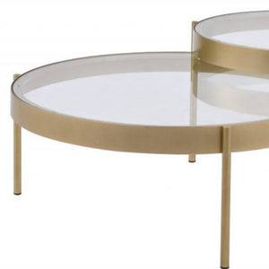Homeroots 36" Clear And Gold Glass And Metal Round Nested Coffee Tables   486057