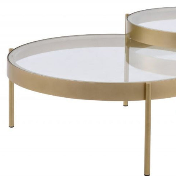 Homeroots 36" Clear And Gold Glass And Metal Round Nested Coffee Tables   486057