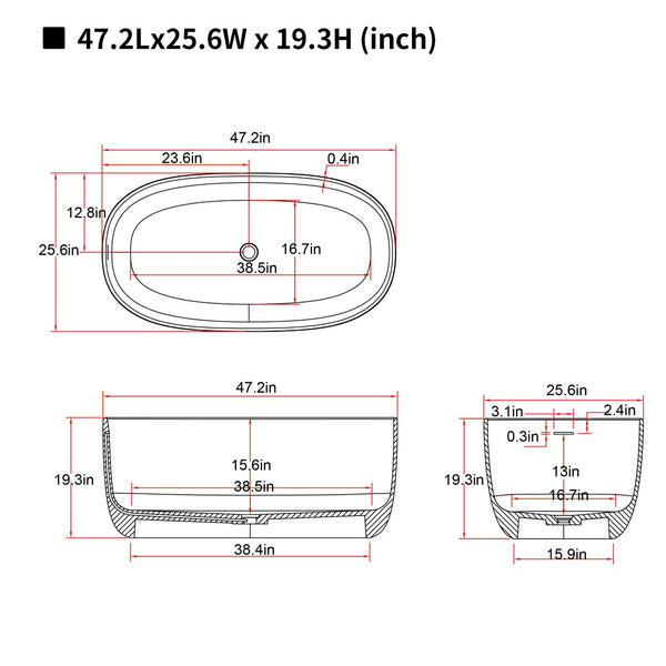 English Elm 47'' Freestanding Stone Resin Soaking Tub Sculpted Solid Surface with Heat Retention Beige W2753P416602