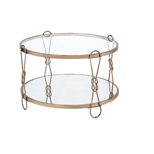 Homeroots 32" Champagne And Silver Mirrored Round Mirrored Coffee Table With Shelf   486064