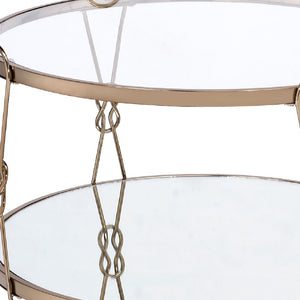 Homeroots 32" Champagne And Silver Mirrored Round Mirrored Coffee Table With Shelf   486064