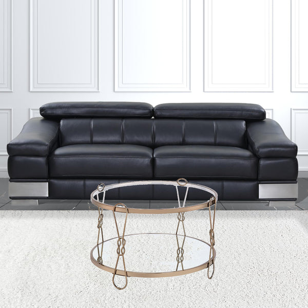 Homeroots 32" Champagne And Silver Mirrored Round Mirrored Coffee Table With Shelf   486064