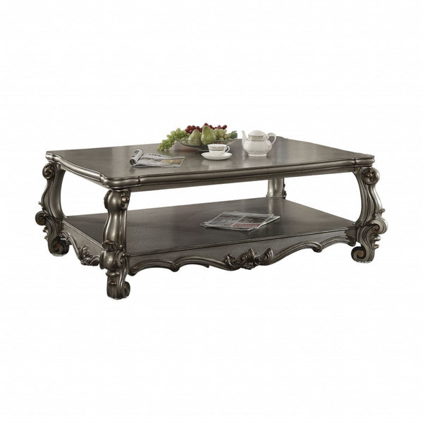 Homeroots 59" Gray Polyresin Coffee Table With Shelf   486070