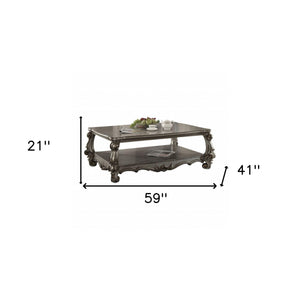 Homeroots 59" Gray Polyresin Coffee Table With Shelf   486070