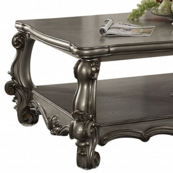 Homeroots 59" Gray Polyresin Coffee Table With Shelf   486070