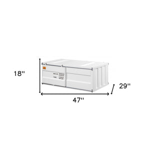 Homeroots 47" White Iron Cargo Container Style Coffee Table With Storage   486071