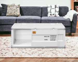 Homeroots 47" White Iron Cargo Container Style Coffee Table With Storage   486071