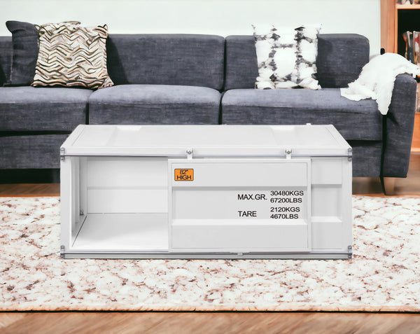 Homeroots 47" White Iron Cargo Container Style Coffee Table With Storage   486071