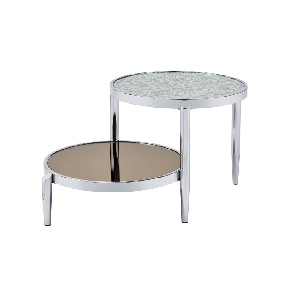 Homeroots 37" Chrome And Silver Mirrored Two Tier Round Mirrored Coffee Table   486073