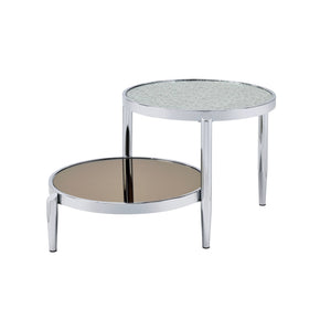Homeroots 37" Chrome And Silver Mirrored Two Tier Round Mirrored Coffee Table   486073