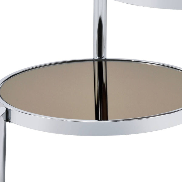 Homeroots 37" Chrome And Silver Mirrored Two Tier Round Mirrored Coffee Table   486073