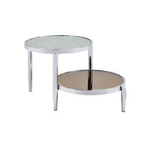 Homeroots 37" Chrome And Silver Mirrored Two Tier Round Mirrored Coffee Table   486073