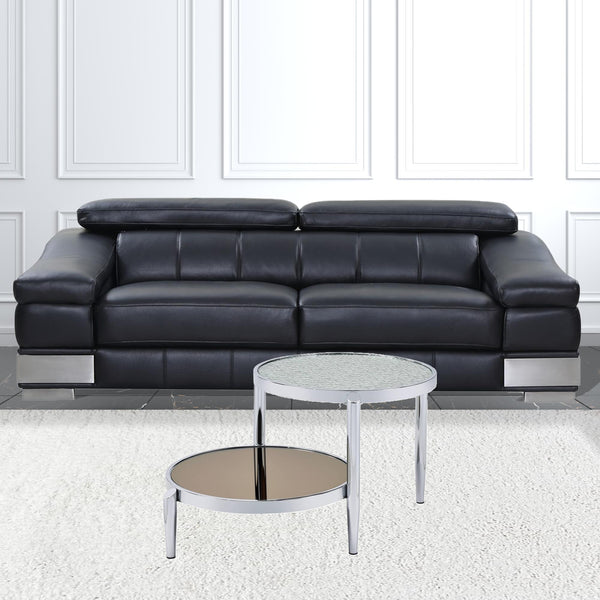 Homeroots 37" Chrome And Silver Mirrored Two Tier Round Mirrored Coffee Table   486073