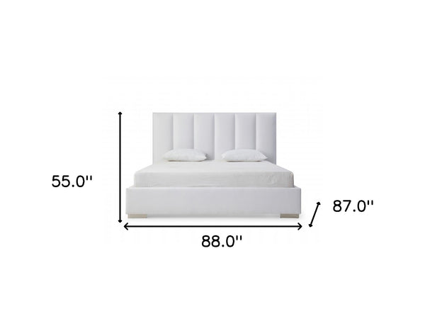 Homeroots King Size White Upholstered Velvet Bed Frame  Mdf 486077