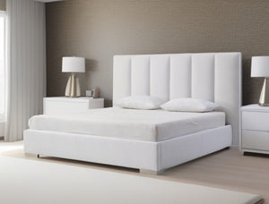 Homeroots King Size White Upholstered Velvet Bed Frame  Mdf 486077