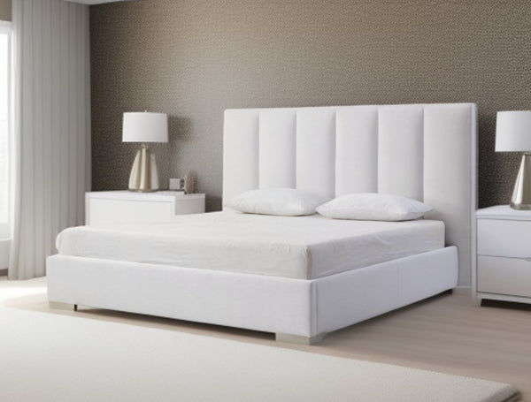 Homeroots King Size White Upholstered Velvet Bed Frame  Mdf 486077