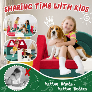 English Elm 16 Piece Modular Foam Play Couch Fort Building Set for Creative Kids Playroom Use Red+Green T5880P493422