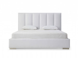 Homeroots White Wood And Velvet Queen Bed Frame  Mdf 486078