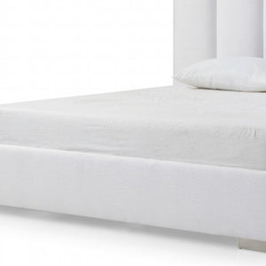 HomeRoots White Elegant Ribbed Velvet Queen Bed Frame – Plush Upholstered Design for Modern Bedrooms & Comfort 486078