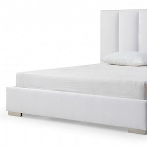 HomeRoots White Elegant Ribbed Velvet Queen Bed Frame – Plush Upholstered Design for Modern Bedrooms & Comfort 486078