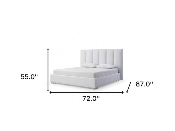 Homeroots White Wood And Velvet Queen Bed Frame  Mdf 486078