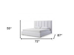 HomeRoots White Elegant Ribbed Velvet Queen Bed Frame – Plush Upholstered Design for Modern Bedrooms & Comfort 486078