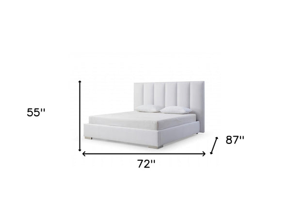 HomeRoots White Elegant Ribbed Velvet Queen Bed Frame – Plush Upholstered Design for Modern Bedrooms & Comfort 486078