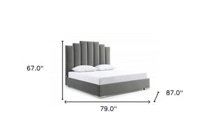 Homeroots King Grey Upholstered Vertical Channel Velvet Bed With Usb  Mdf 486079