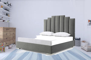 Homeroots King Grey Upholstered Vertical Channel Velvet Bed With Usb  Mdf 486079