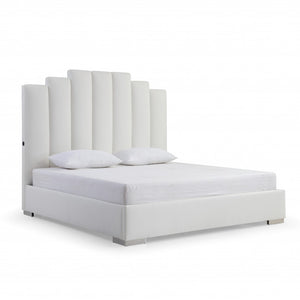 Homeroots King White Upholstered Vertical Channel Faux Leather Bed With Usb  Mdf 486080