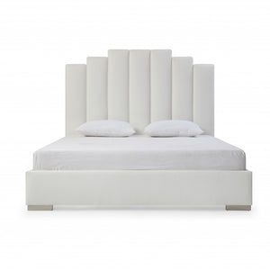 Homeroots King White Upholstered Vertical Channel Faux Leather Bed With Usb  Mdf 486080