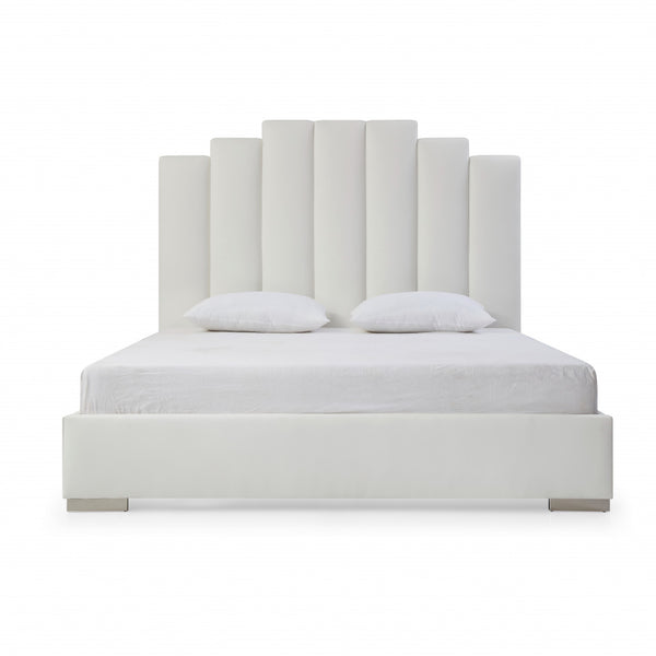 Homeroots King White Upholstered Vertical Channel Faux Leather Bed With Usb  Mdf 486080