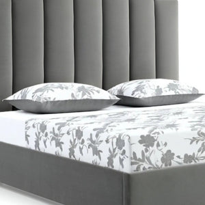 HomeRoots Queen Grey Velvet Upholstered Bed with USB Ports - Modern Channel Tufted Design for Ultimate Comfort 486081