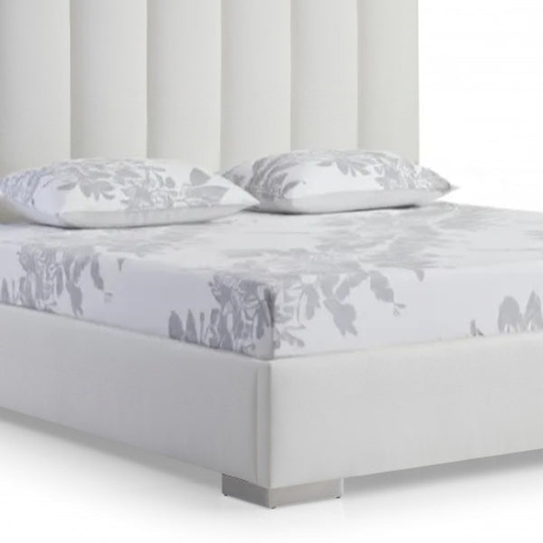 HomeRoots White Faux Leather Queen Bed Frame with USB Ports, Modern Design & Sturdy Support for Ultimate Comfort 486082