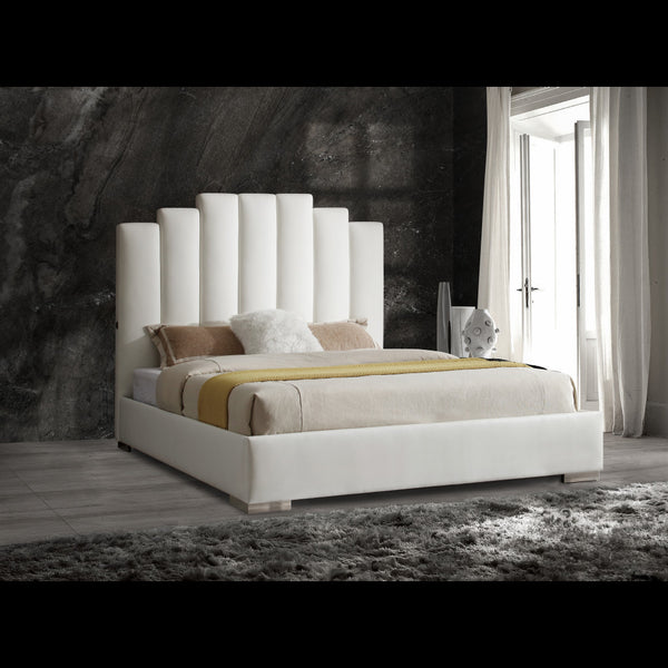Homeroots Queen White Vertical Channel Faux Leather Bed With Usb  Mdf 486082