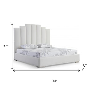 HomeRoots White Faux Leather Queen Bed Frame with USB Ports, Modern Design & Sturdy Support for Ultimate Comfort 486082