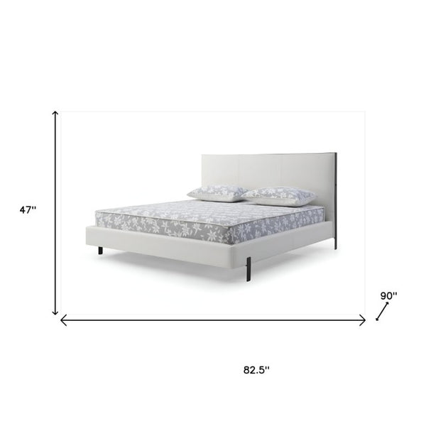 HomeRoots White King Bed Frame with Faux Leather Upholstery, USB Charging, and Modern Design for Your Bedroom 486083