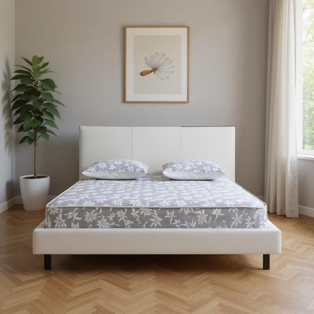 HomeRoots White King Bed Frame with Faux Leather Upholstery, USB Charging, and Modern Design for Your Bedroom 486083