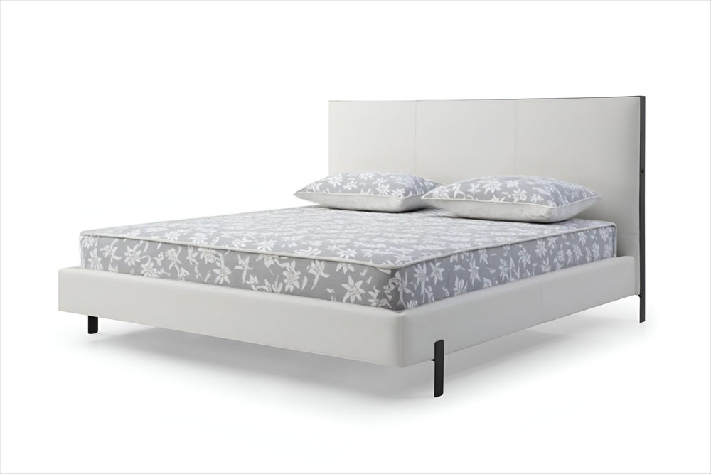 HomeRoots White King Bed Frame with Faux Leather Upholstery, USB Charging, and Modern Design for Your Bedroom 486083