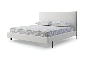HomeRoots White King Bed Frame with Faux Leather Upholstery, USB Charging, and Modern Design for Your Bedroom 486083