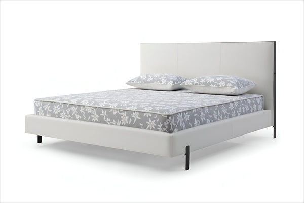 HomeRoots White King Bed Frame with Faux Leather Upholstery, USB Charging, and Modern Design for Your Bedroom 486083