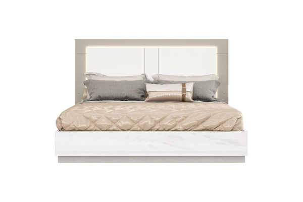 Homeroots King White High Gloss Bed Frame With Led Headboard  Mdf 486085
