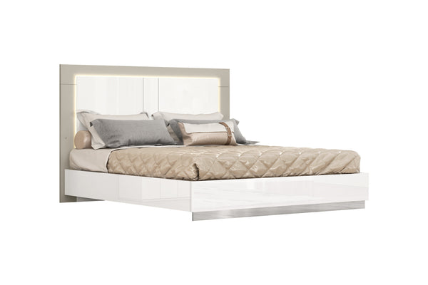 Homeroots King White High Gloss Bed Frame With Led Headboard  Mdf 486085