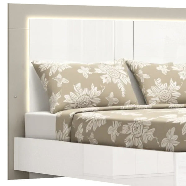 HomeRoots King High Gloss Bed Frame with LED Headboard - Modern White Design for Stylish and Durable Comfort 486085