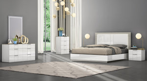 Homeroots King White High Gloss Bed Frame With Led Headboard  Mdf 486085