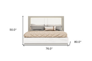 Homeroots King White High Gloss Bed Frame With Led Headboard  Mdf 486085